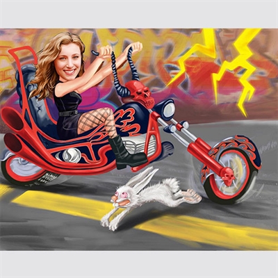 Hell on Wheels Biking Girl Caricature from Photo - myDaVinci